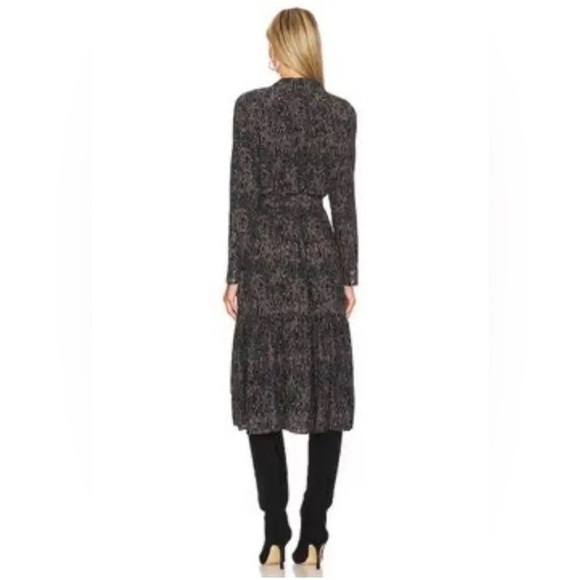 Rails Beatrice Midi Dress Charcoal Animal Print Tie Waist Long Sleeve NWOT XS - Picture 3 of 8